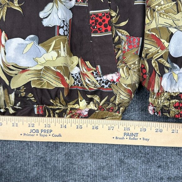 Fuda International Jacket Women's L Hibiscus Tropical 100% Silk Vintage Full Zip - Picture 5 of 11
